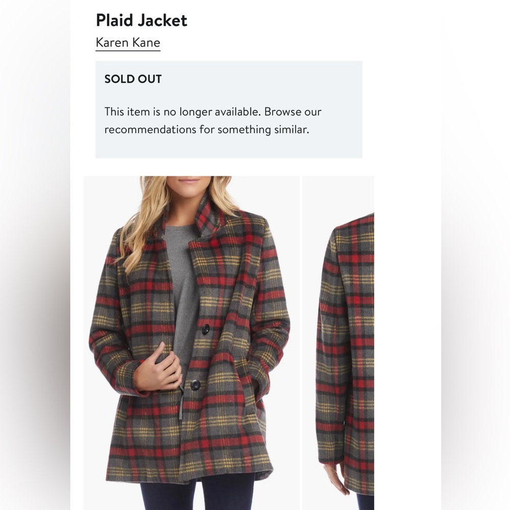 Karen Kane Red and Gray Plaid Pea Coat